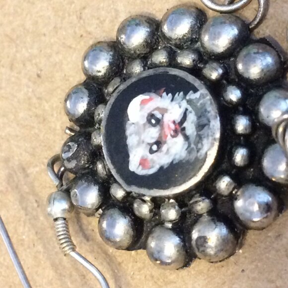 Ferret Earrings Handpainted Danglers Silvertone Metal Long Polecat Pet Artisan - Picture 5 of 12